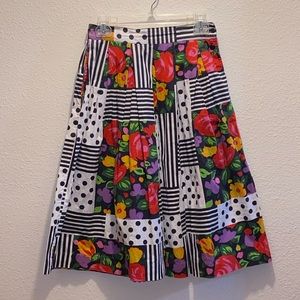Vintage Multi Print Skirt. Floral, polka dot, and stripes. Size Medium